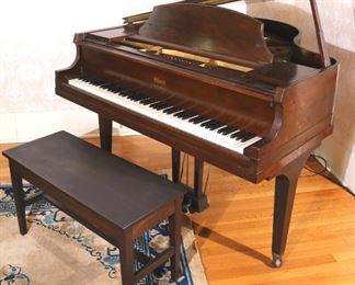 050 - Starr baby grand piano with matching piano bench, made in Richmond, IN, Serial # 231373. 39 in. T, 56 in. W, 58 n. L.