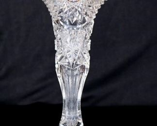 006 - Unusual shape brilliant cut glass napkin vase, 12 in. T, 7 in. W.