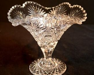 225 - Brilliant cut glass vase on stand, 7 in. T, 7.5 in. W.