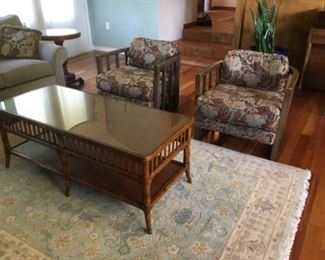 Bamboo coffee table and Mid Century side chairs
