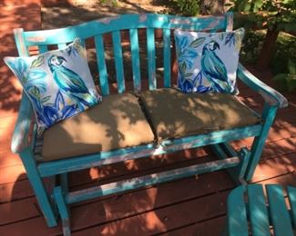 turquoise garden bench