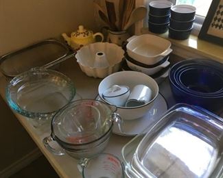 pyrex, teapots, glass bakeware