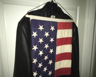 Leather jacket and vintage American flag