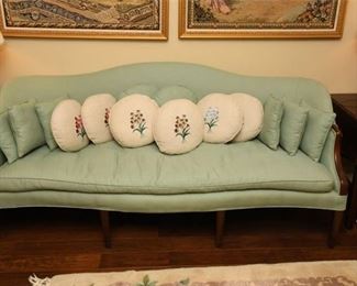 9. Vintage Pastel Teal Settee with Pillows