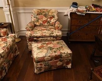 17. Floral Upholstered Armchair and Ottoman