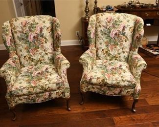 23. Pair of Floral Wingback Chairs