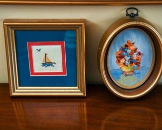 80. Bettie Shea Painting and Framed Needlepoint