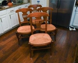87. Four 4 Carved Rush Seat Chairs