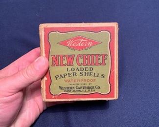 vintage new chief shotgun shell box with shells