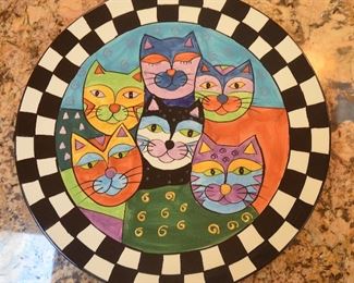 79. Lot S79 (0153.jpg 0154.jpg) - Large 16.5” Ceramic Platter Cat Pattern Hand Painted by Milson & Louis