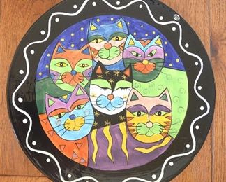 81. Lot S81 (0156.jpg  - Large 16.5” Ceramic Platter Cat Pattern Hand Painted by Milson & Louis