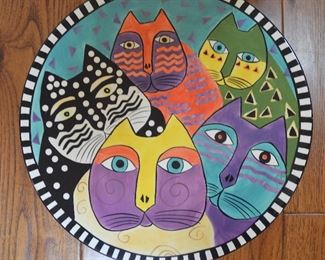 80. Lot S80 (0155.jpg) - Large 16.5” Ceramic Platter Cat Pattern Hand Painted by Wilson & Louis