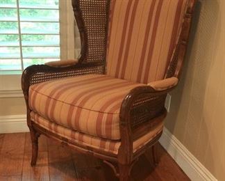 5. Lot F5 (0009.jpg 0010.jpg)  - Ethan Allen - Rattan Cane Side Wing Chair Faux Bamboo.  40” H x 30” W x Back top from seat 28 ½” High 