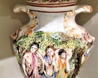Lovely porcelain Capodimonte lidded urn