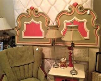 Two green shade lamps