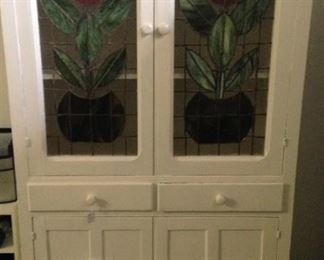Shabby chic cabinet with stain glass panels