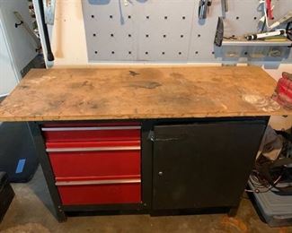 Three Drawer Metal Workbench With Wood Top Vise Not Included