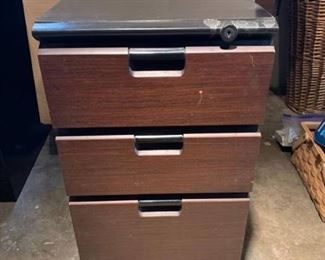 Small Three Drawer File Cabinet Black With Wood Front No Key