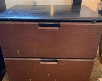 Two Drawer Wide File Cabinet Metal With Wood Front No Key