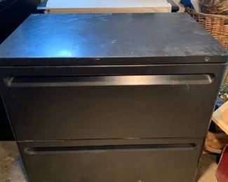 Wide Two Drawer Black Metal File Cabinet No Key