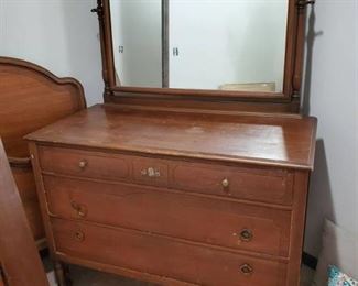 Antique Dresser with Mirror - Dovetail - Original Wheels