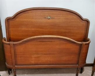 Antique Queen Size Bedframe - Curved Footboard - Original Wheels - Includes Slates and Side Rails