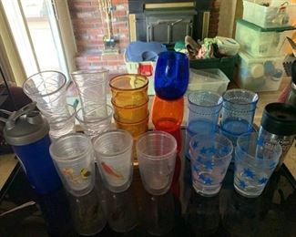 Lot of 22 Cups 19 Plastic 3 Amber Glass