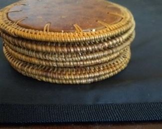 6 Earth Tone Clay And Wicker Drink Coasters