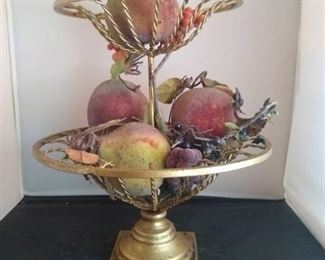 Vintage Bronze Colored Rod Iron 2-Tiered Fruit Display