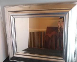 Metallic Silver Painted Wood Beveled Mirror