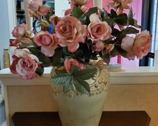 Ceramic Kirklands Decorative Vase with Faux Roses