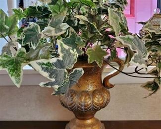 Gilded Half Ceramic Vase with Faux Flowers