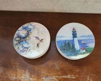 Lot of 2 Cermaic Decoartive Coasters ( Lighthouses & Hummingbirds)