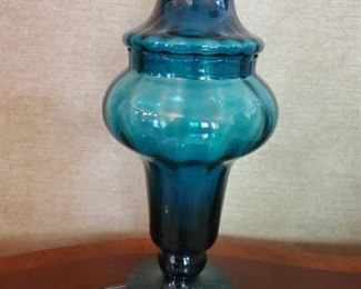Aqua Blue Glass Canister with Lid
