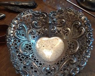 Silver heart shaped dish