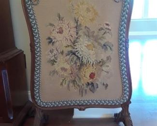 Needlepoint fire screen, French frame