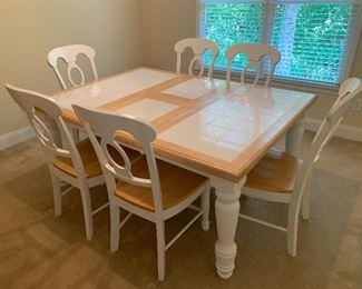 Lot P23, Tile Top Table and Chair Set, 48x48 without leaf, 66x48 with leaf, (leaf is self storing!), $100