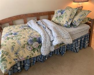 Lot P26, Thomasville Bedding Set, one twin comforter, three shams, Dust ruffle, curtains and shower curtain, $45/ALL 