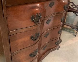 Lot P32, Petite Dropfront Secretary, serpentine front, 32” wide x 80” tall, $175