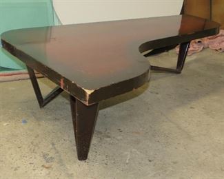 ITEM 2  -Mahogany mid modern boomerang coffee table, has a few chips 60" long 35" wide 15 1/2" high  asking $150,00