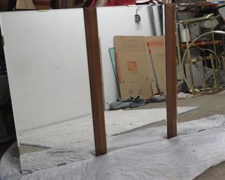 ITEM 9--- 3 section MCM beveled glass and walnut mirror. Has small chip in top left corner. 60" long, 36" high $100