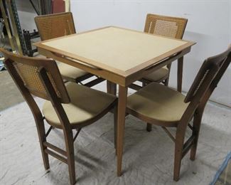 ITEM 26---MCM cane back set of 4 folding chairs and vinyl top folding table. $225.00