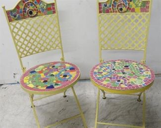 ITEM 29--pair of iron and mosaic tile folding chairs. $100.00