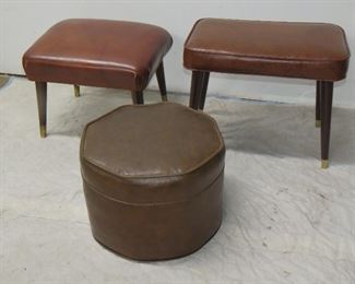 ITEM 38-- MCM 2 ottomans and hassock. 17.5" long,13.5" wide,17' high, hassock 16" octagonal, 12' high. $150.00