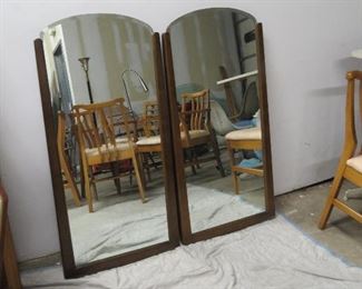 ITEM 47-- Pair of MCM walnut beveled mirrors 44" high, 21 1/2" wide. $150.00