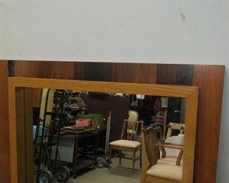 Pair MCM rosewood and oak brutalist style mirrors. PIC 2