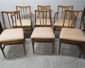 ITEM 50--set of 6 MCM sculpted dining room chairs. Arm chair 32 1/2" high, 20" wide, 17 1/2" deep, 17". seat height. $275.00
