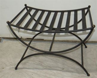 ITEM 55--Savonarola style iron bench with patinated knobs. 23" wide ,15 3/4" deep, 16 1/2" high. $75.00