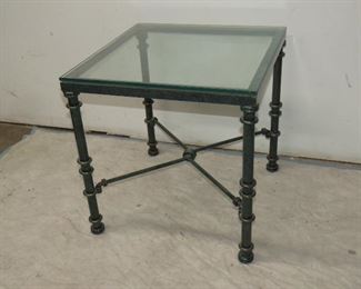 ITEM 58---iron glass top table. 20" high, 20"wide x 20" deep $60.00