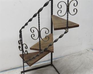 ITEM 36-- iron and wood step shelf/plant stand. 39" high, 15.5"wide, 15' deep. $75.00